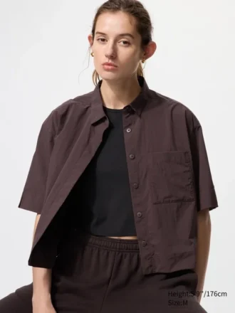 Camisas de pantalones cortos de nylon de corte cuadrado para mujer | Mangas cortas