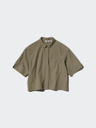 Camisas de pantalones cortos de nylon de corte cuadrado para mujer | Mangas cortas