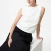Camisas sin mangas con cuello barco y fruncidas para mujer Camisas sin mangas con cuello barco y fruncidas para mujer