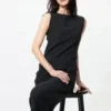 Camisas sin mangas con cuello barco y fruncidas para mujer Camisas sin mangas con cuello barco y fruncidas para mujer