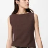Camisas sin mangas con cuello barco y fruncidas para mujer Camisas sin mangas con cuello barco y fruncidas para mujer