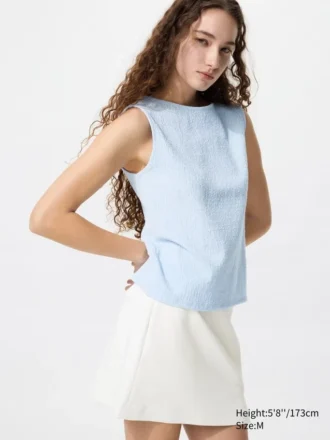 Camisas sin mangas con cuello barco y fruncidas para mujer