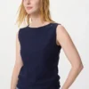 Camisas sin mangas con cuello barco y fruncidas para mujer Camisas sin mangas con cuello barco y fruncidas para mujer