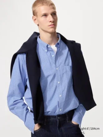 Camisas unisex de tela de sarga | Botones en el cuello | A cuadros