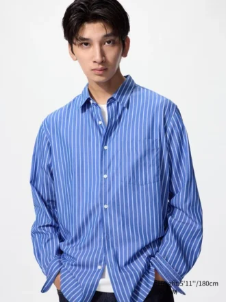 Camisas unisex de tela de sarga | Cuello regular | A rayas