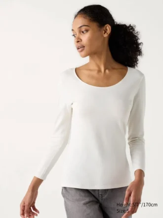 Camiseta de algodón HEATTECH para mujer | Extra cálida | Cuello redondo