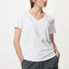 Camiseta de cuello en V de algodón slub para mujer Camiseta de cuello en V de algodón slub para mujer