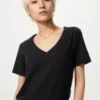 Camiseta de cuello en V de algodón slub para mujer Camiseta de cuello en V de algodón slub para mujer
