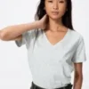 Camiseta de cuello en V de algodón slub para mujer Camiseta de cuello en V de algodón slub para mujer