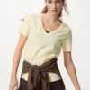 Camiseta de cuello en V de algodón slub para mujer Camiseta de cuello en V de algodón slub para mujer