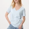 Camiseta de cuello en V de algodón slub para mujer Camiseta de cuello en V de algodón slub para mujer