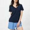 Camiseta de cuello en V de algodón slub para mujer Camiseta de cuello en V de algodón slub para mujer