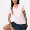 Camiseta de cuello en V de algodón slub para mujer Camiseta de cuello en V de algodón slub para mujer