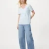 Camiseta de cuello en V de algodón slub para mujer Camiseta de cuello en V de algodón slub para mujer