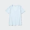 Camiseta de cuello en V de algodón slub para mujer Camiseta de cuello en V de algodón slub para mujer