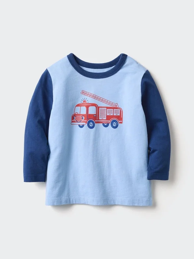 Camiseta de cuello redondo para bebé | Coche | Camisetas de manga larga Camiseta de cuello redondo para bebé | Coche | Camisetas de manga larga
