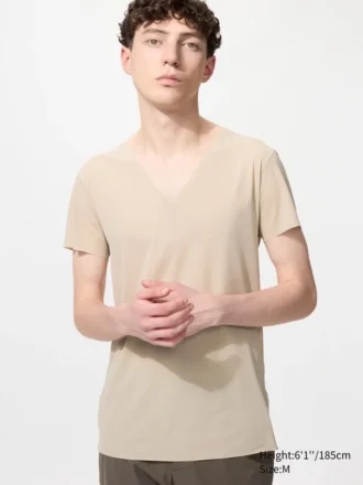 Camiseta de malla antiolor AIRism para hombre | Cuello en V