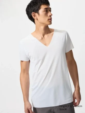 Camiseta de malla antiolor AIRism para hombre | Cuello en V