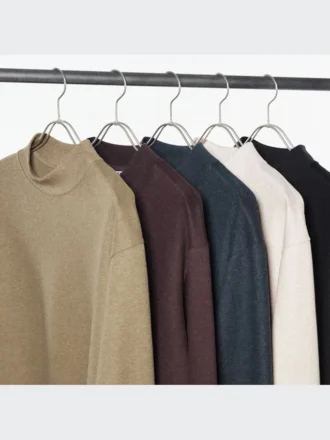 Camiseta de manga larga con cuello alto de jersey cepillado para hombre Camiseta de manga larga con cuello alto de jersey cepillado para hombre