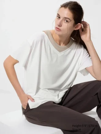 Camiseta de mujer AIRism con cuello en V holgada | 2 Way