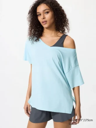 Camiseta de mujer AIRism con cuello en V holgada | 2 Way
