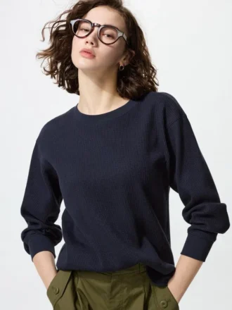 Camiseta de mujer con tejido de gofre | Camiseta de manga larga