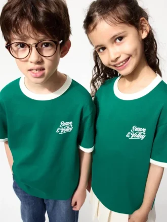 Camiseta infantil AIRism de algodón con estampado