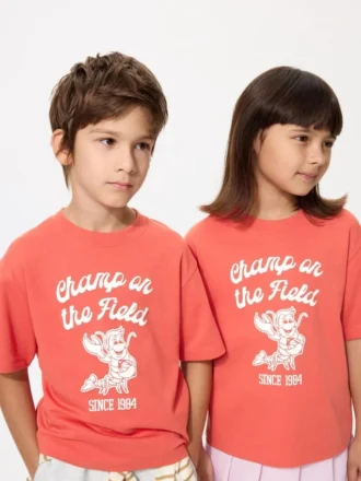 Camiseta infantil AIRism de algodón con estampado