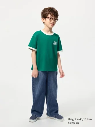 Camiseta infantil AIRism de algodón con estampado