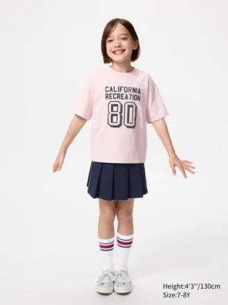 Camiseta infantil AIRism de algodón con estampado
