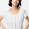 Camiseta mini con cuello abierto tipo waffle para mujer | Estampado Camiseta mini con cuello abierto tipo waffle para mujer | Estampado