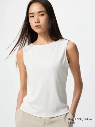 Camiseta sin mangas de jersey crepé con cuello barco para mujer