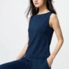 Camiseta sin mangas de jersey crepé con cuello barco para mujer Camiseta sin mangas de jersey crepé con cuello barco para mujer