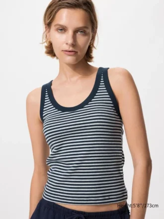 Camiseta sin mangas de mujer con canalé suave | A rayas