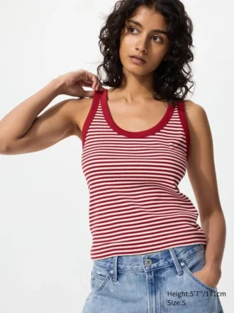 Camiseta sin mangas de mujer con canalé suave | A rayas