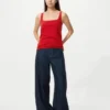 Camiseta sin mangas de punto calado para mujer Camiseta sin mangas de punto calado para mujer