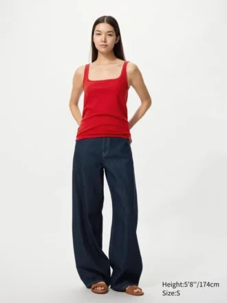 Camiseta sin mangas de punto calado para mujer