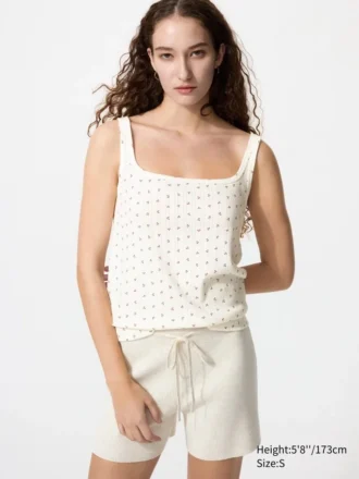 Camiseta sin mangas de punto calado para mujer | Estampado