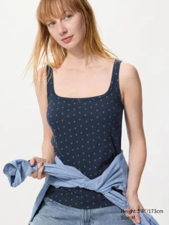 Camiseta sin mangas de punto calado para mujer | Estampado