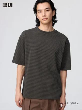 Camiseta unisex oversize de algodón AIRism a rayas