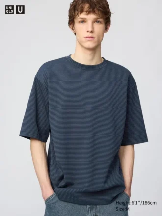 Camiseta unisex oversize de algodón AIRism a rayas