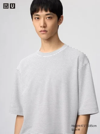 Camiseta unisex oversize de algodón AIRism a rayas