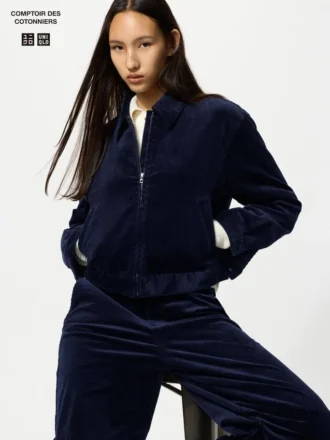 Chaqueta corta de pana para mujer con pantalones cortos