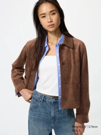 Chaqueta corta suave cepillada para mujer