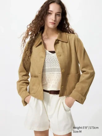 Chaqueta corta suave cepillada para mujer