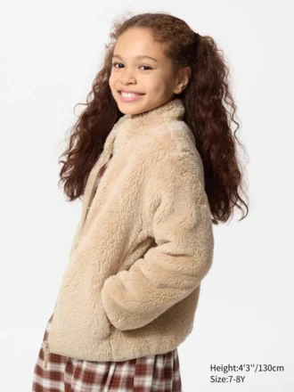 Chaqueta infantil de felpa de hilo mullido con cremallera completa