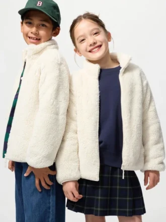 Chaqueta infantil de felpa de hilo mullido con cremallera completa