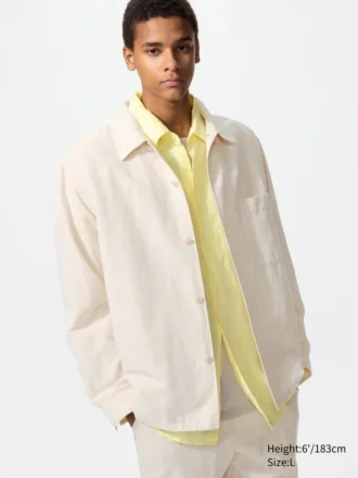 Chaqueta tipo camisa unisex de algodón y lino