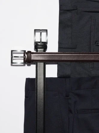 Cinturón cosido de cuero italiano para hombre