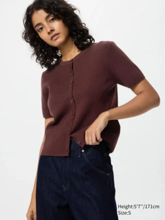 Cárdigan con bordes festoneados para mujer